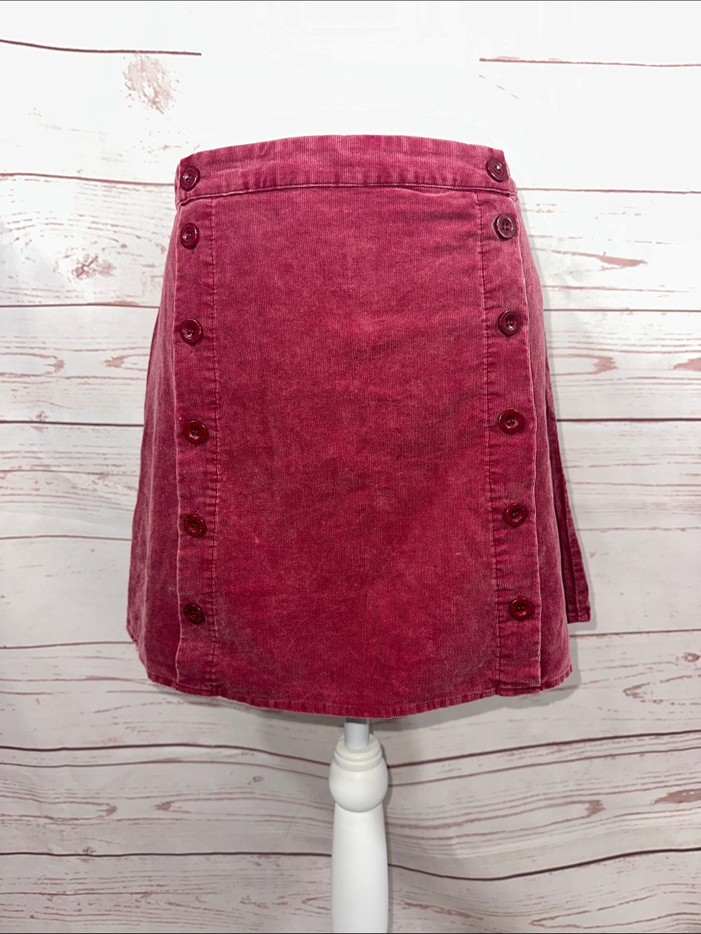 Sadie & Sage Rose-Pink Button-Front Corduroy Mini Skirt